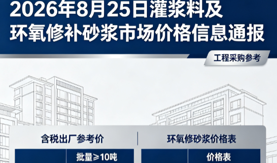 襄阳2026年8月25日灌浆料及环氧修补砂浆市场价格信息通报